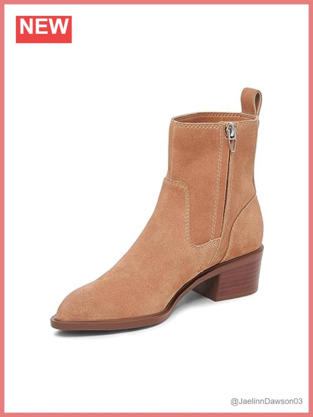 Waterproof Suede Pointed Toe Ankle Bootie Block Heel Zip Casual